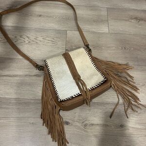 Fringed Tan and Cream Women's Bag